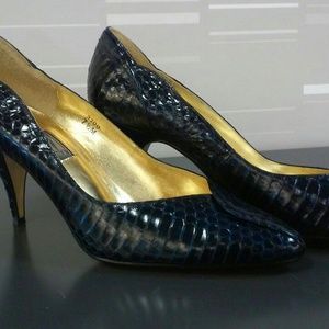 Navy Snakeskin Pumps by J Renee
